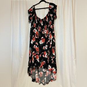 Torrid size 5 rose red black dress elastic top sleeve ruffled off should…